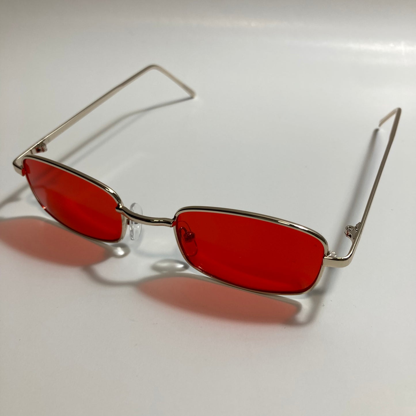 mens and womens gold and red square sunglasses