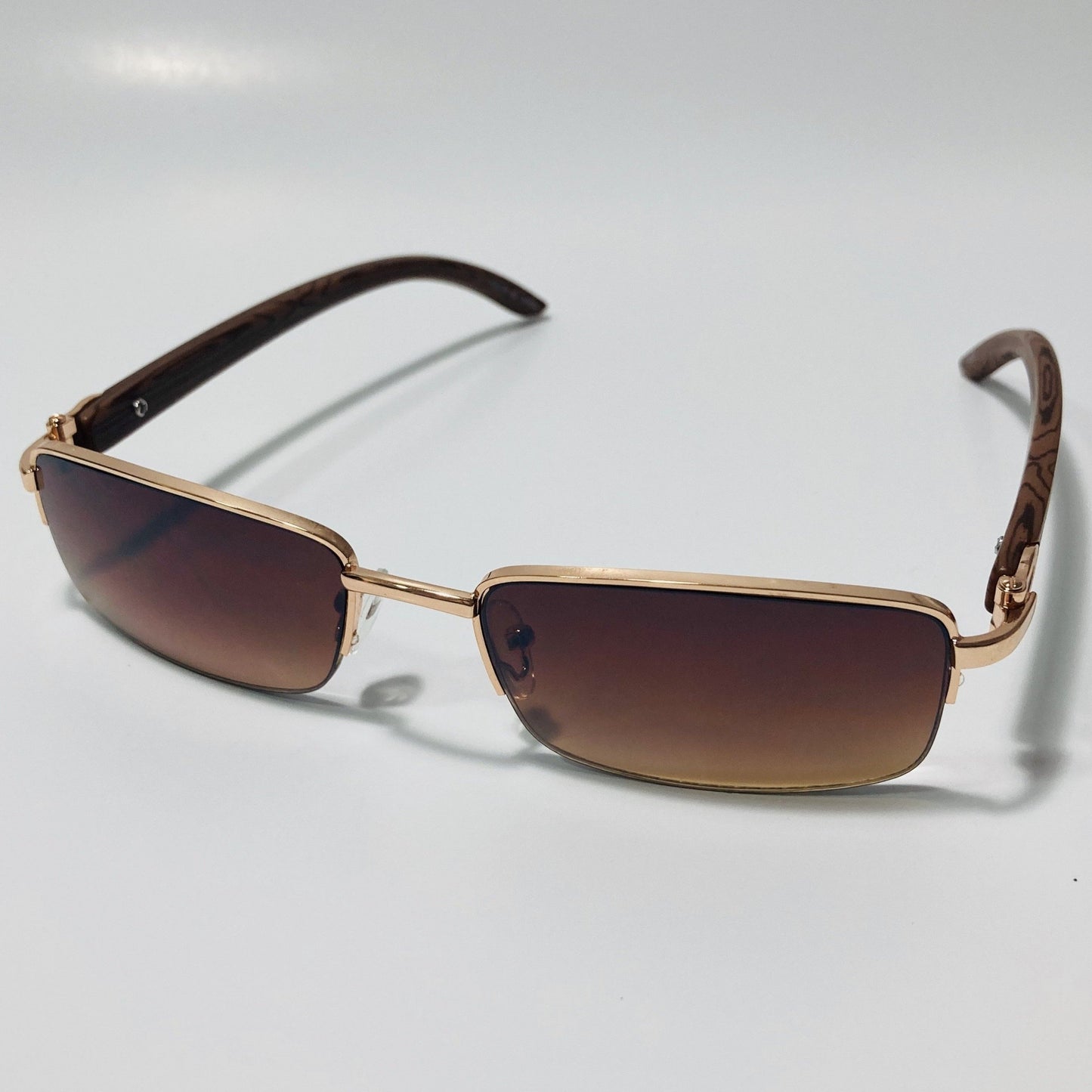 gold and brown Mens and womens metal square sunglasses half rim