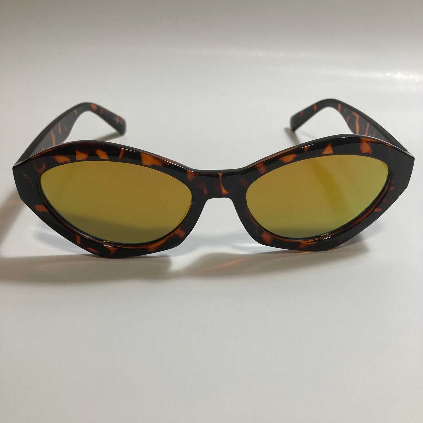 womens brown and green mirrored cat eye sunglasses