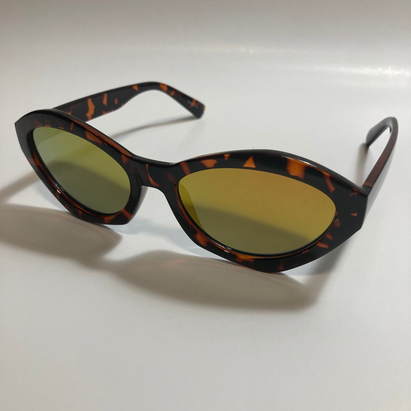 womens brown and green mirrored cat eye sunglasses