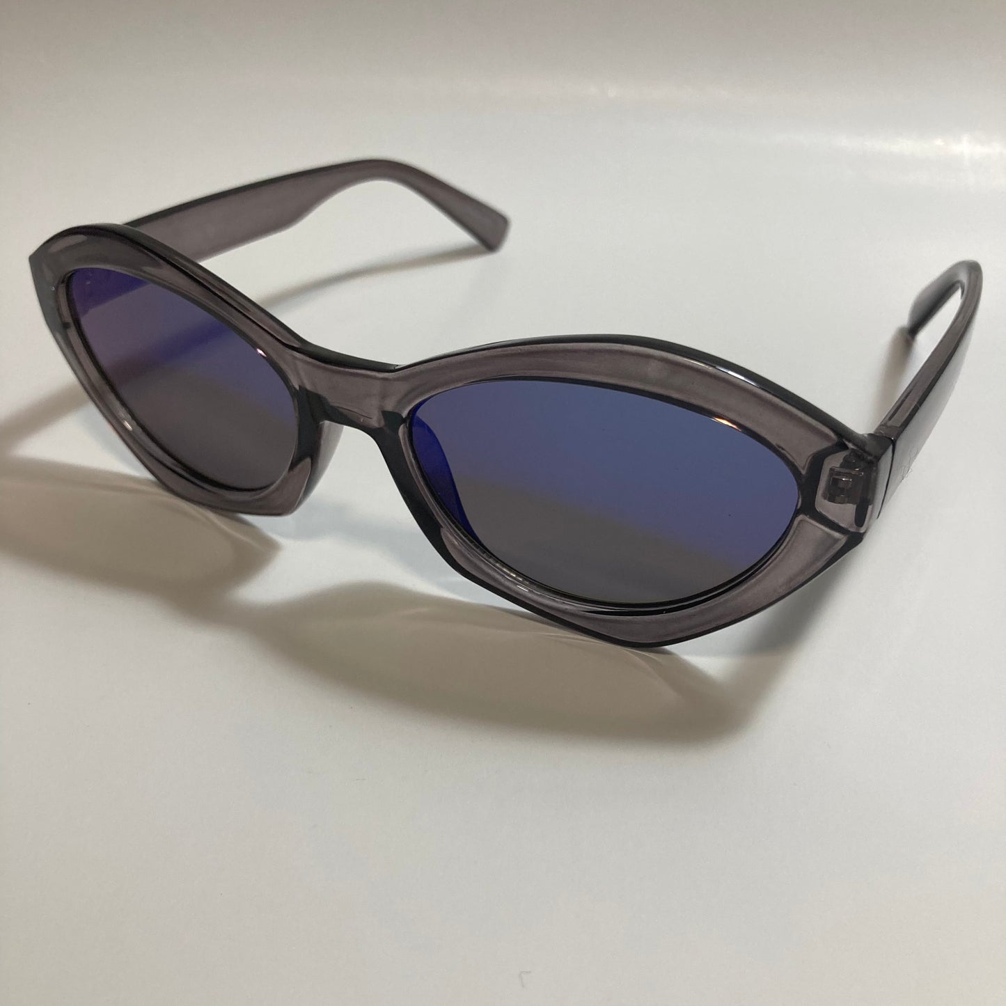 womens gray and blue mirrored cat eye sunglasses