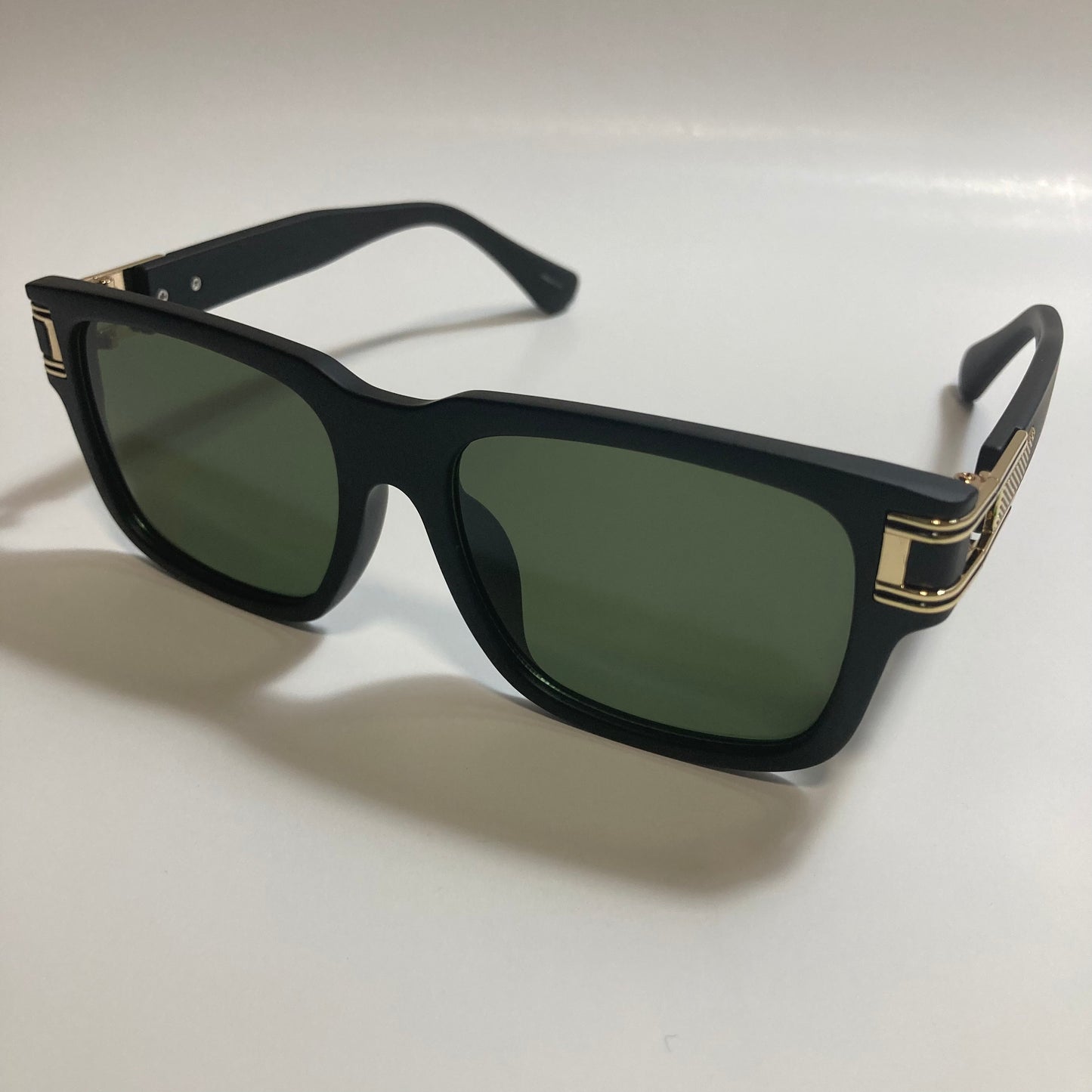 mens and womens black and green square gazelle sunglasses