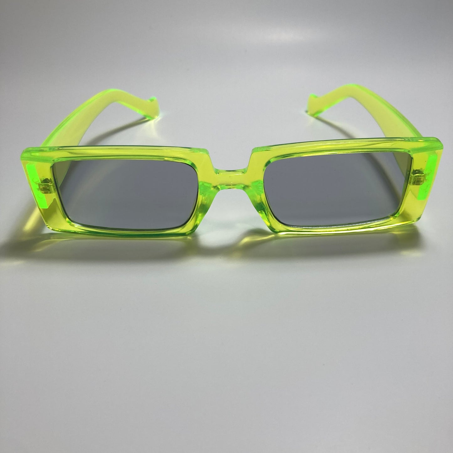 mens and womens neon green and black square y2k sunglasses