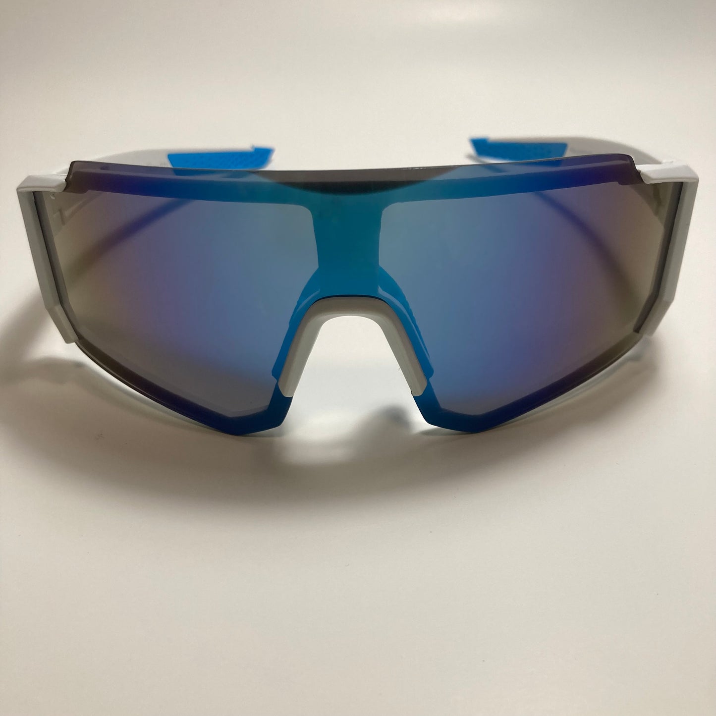 mens white and blue mirrored cycling glasses