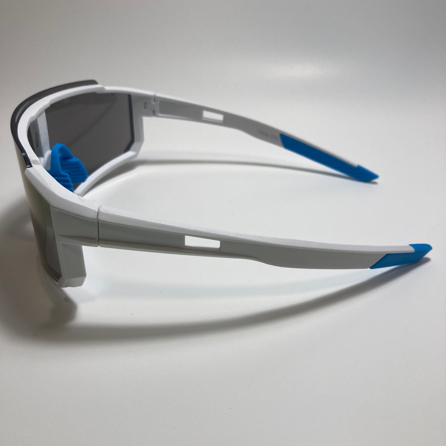 mens white and blue mirrored cycling glasses