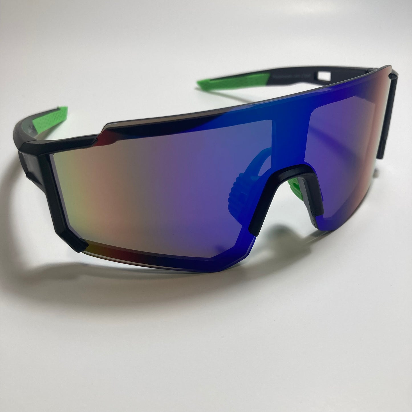 mens green black and blue mirrored cycling glasses