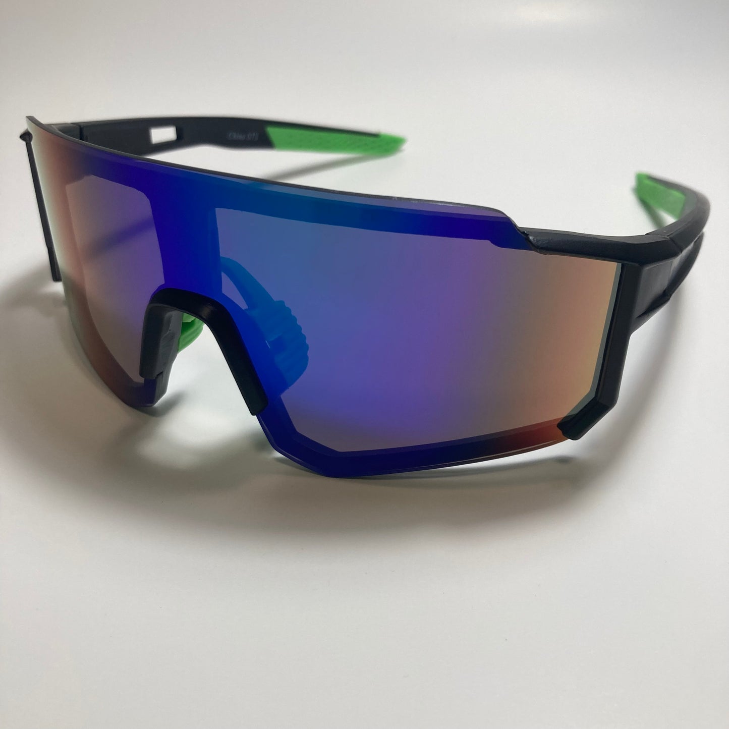 mens green black and blue mirrored cycling glasses