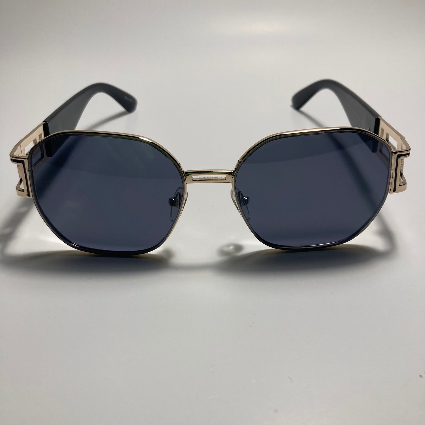 mens and womens black and gold square sunglasses