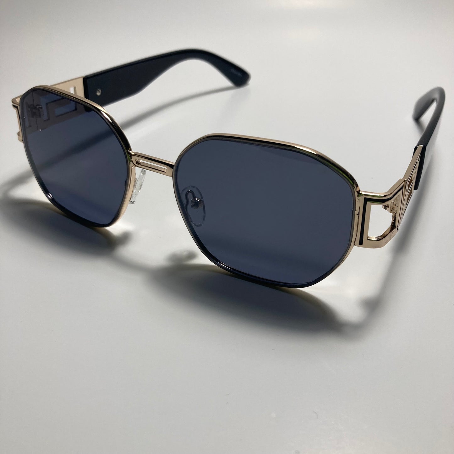 mens and womens black and gold square sunglasses