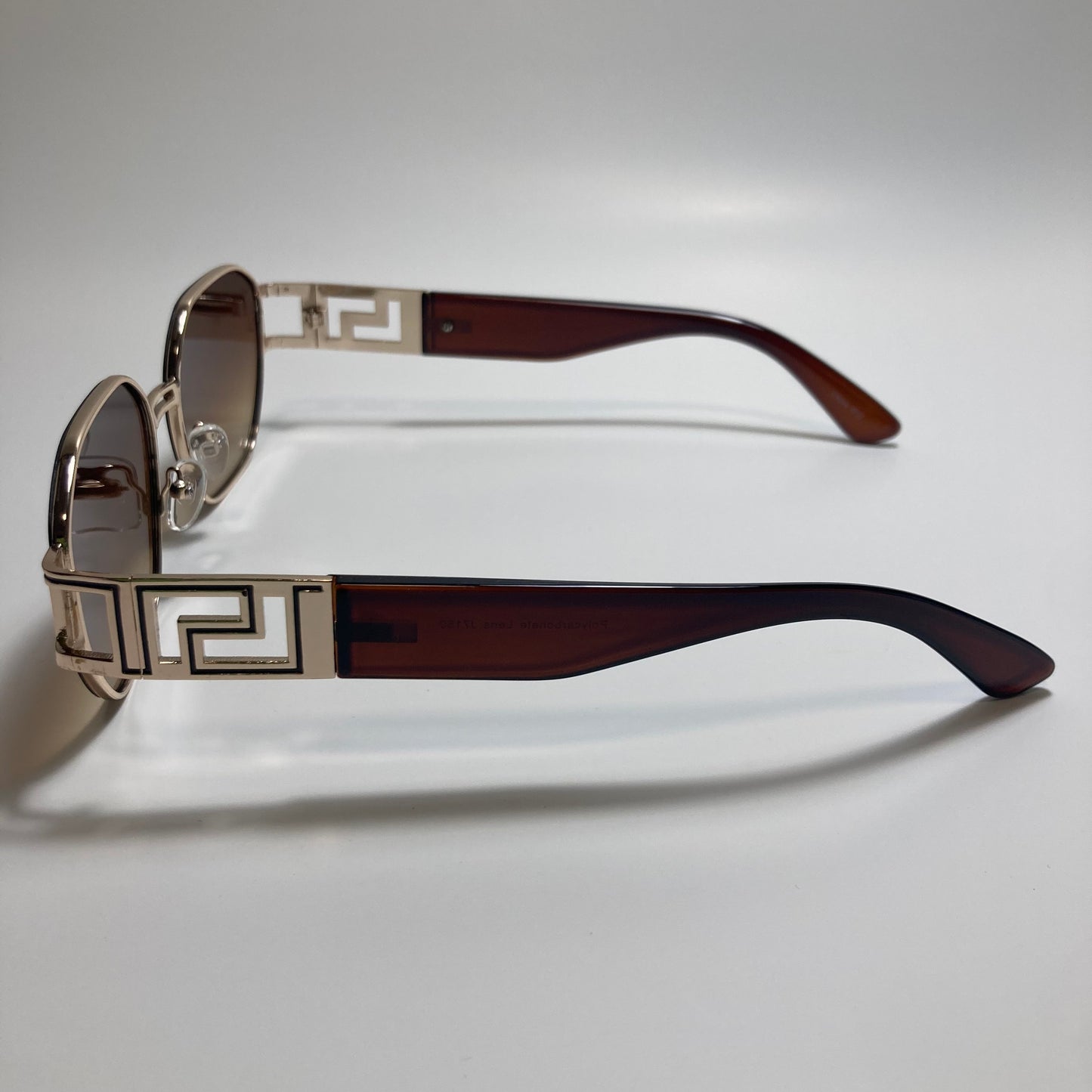 mens and womens brown and gold square sunglasses