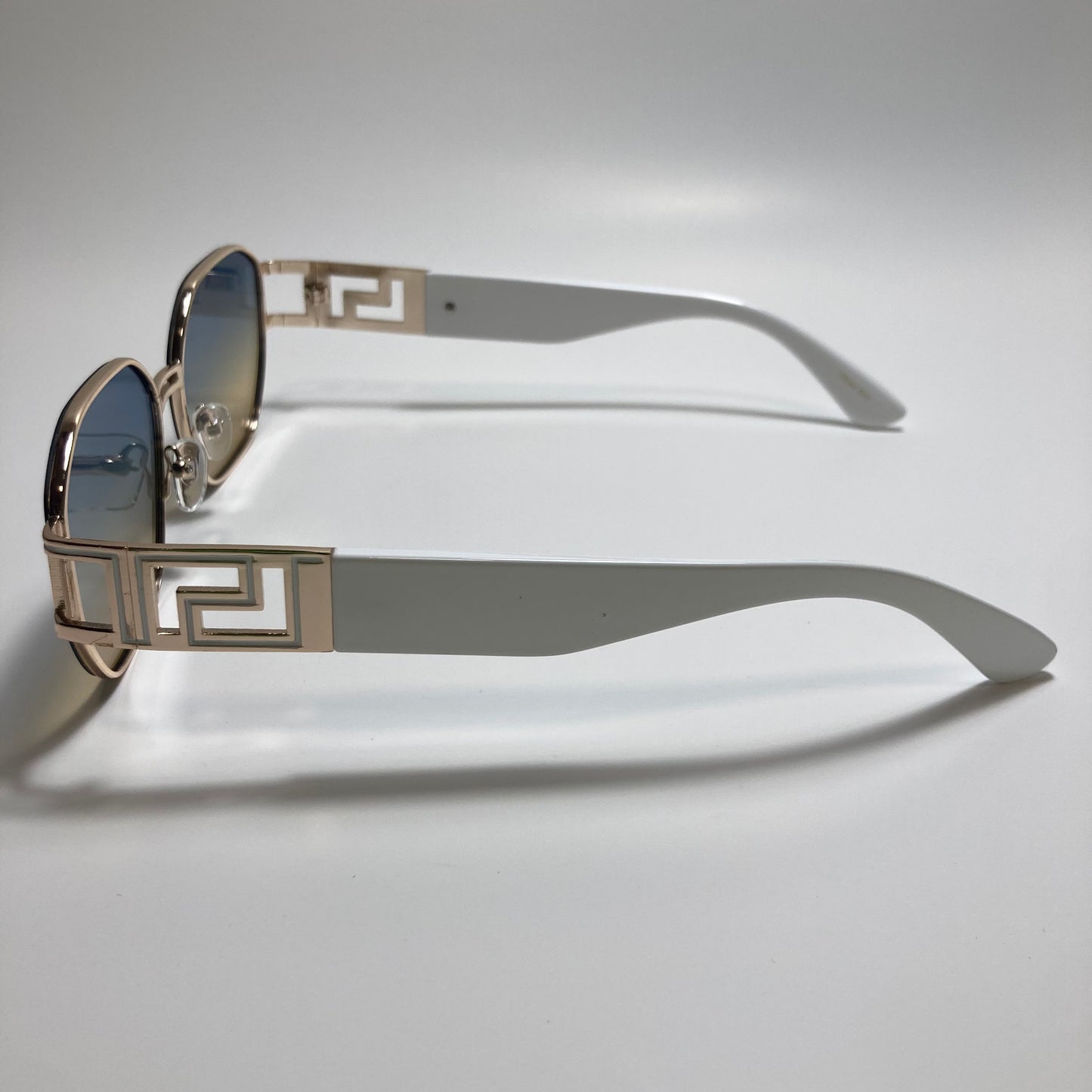 mens and womens blue yellow white and gold square sunglasses