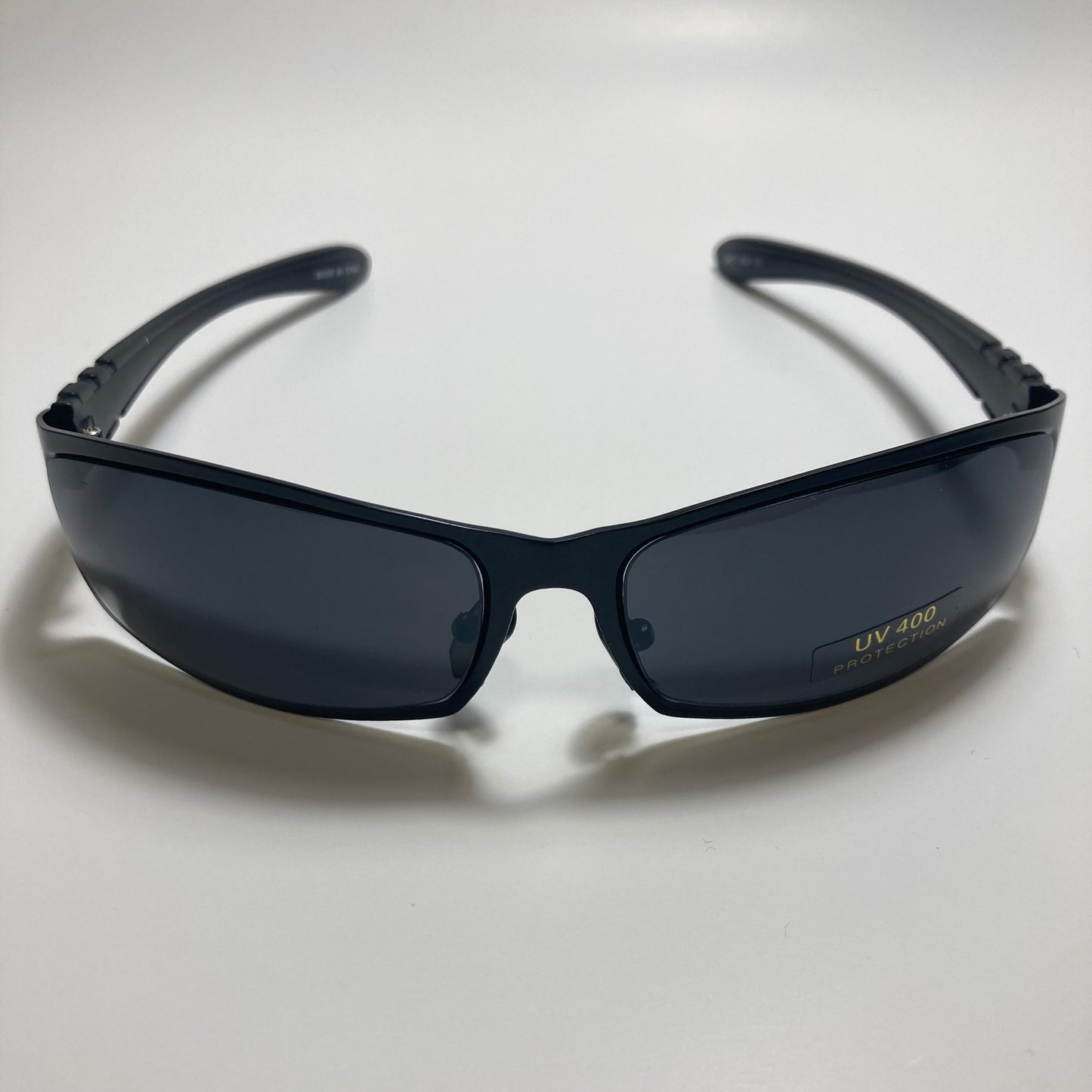 mens and womens black metal wrap around sunglasses