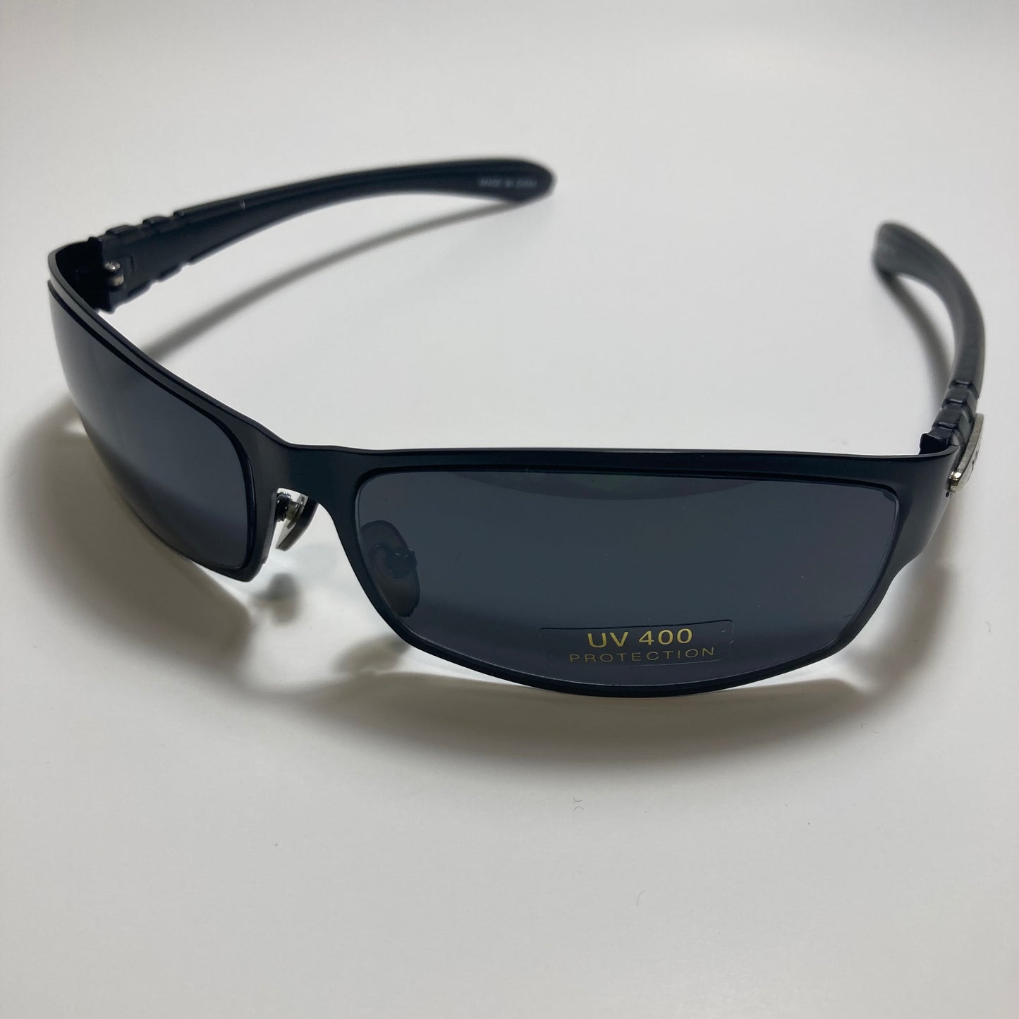 mens and womens black metal wrap around sunglasses