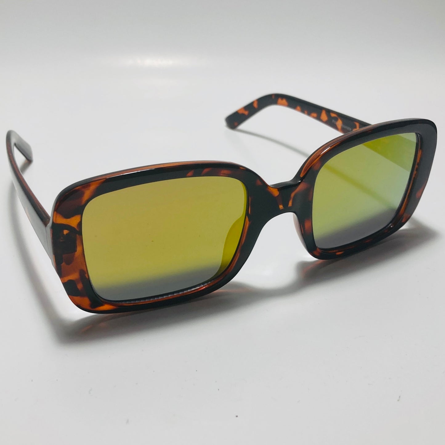 womens brown and green mirrored square sunglasses