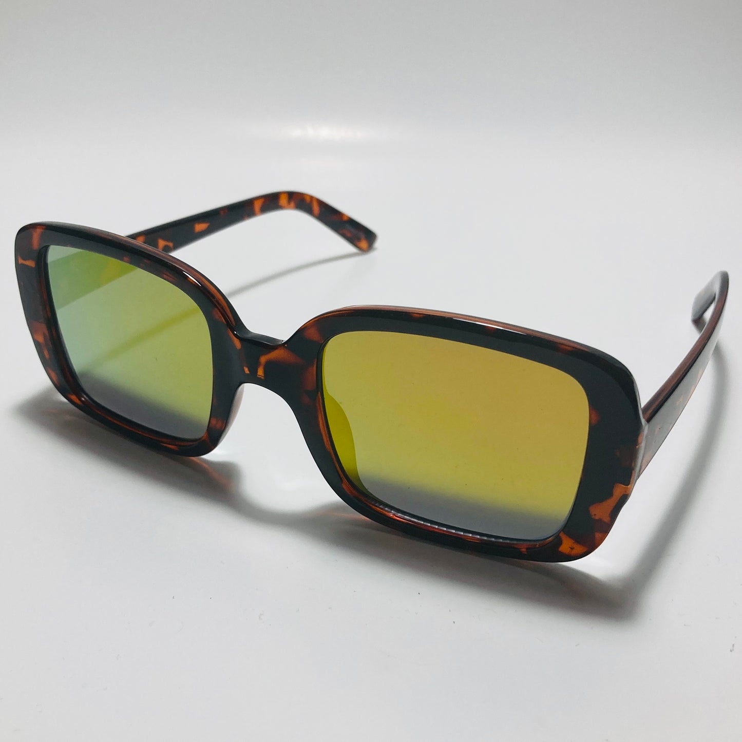 womens brown and green mirrored square sunglasses