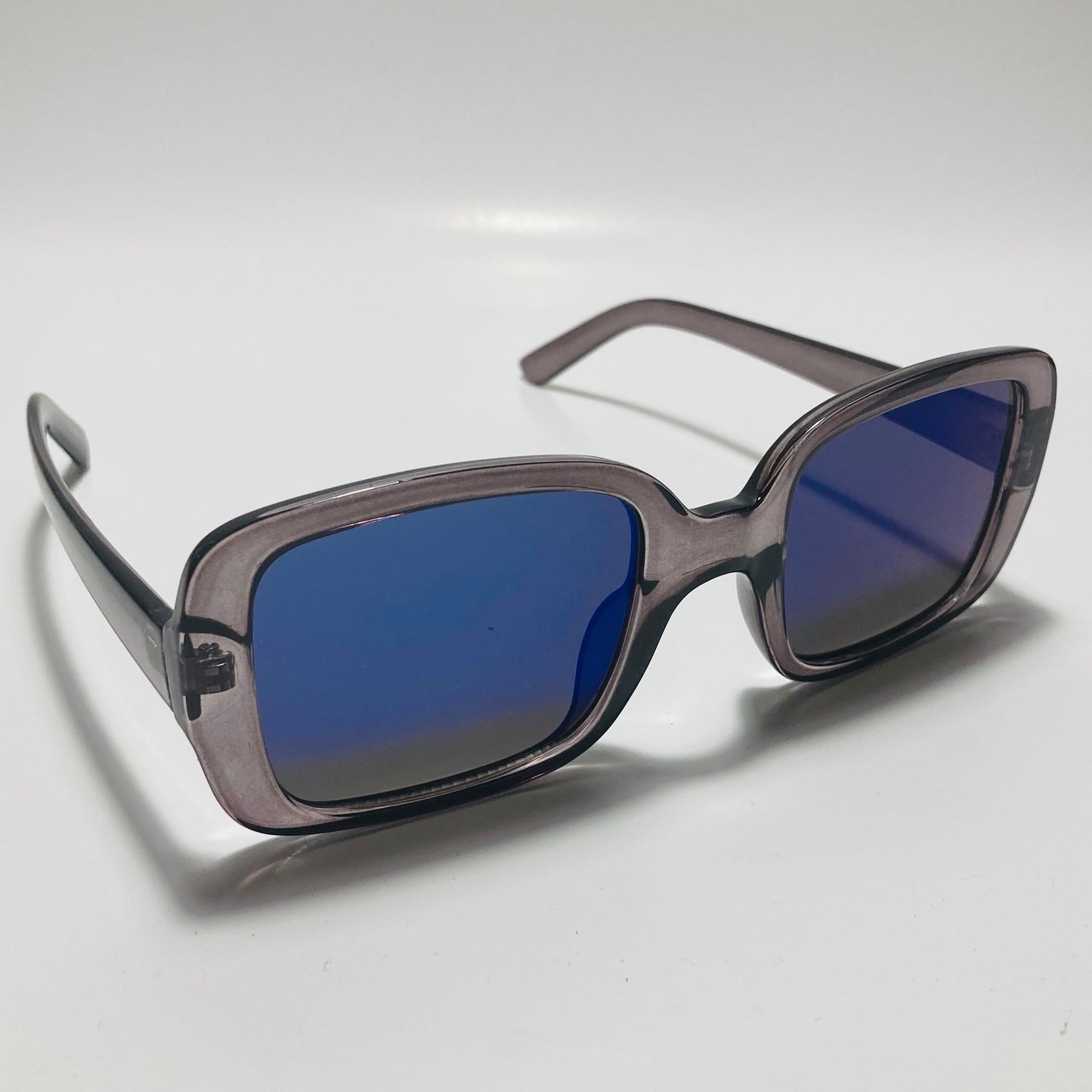 womens gray and blue mirrored square sunglasses
