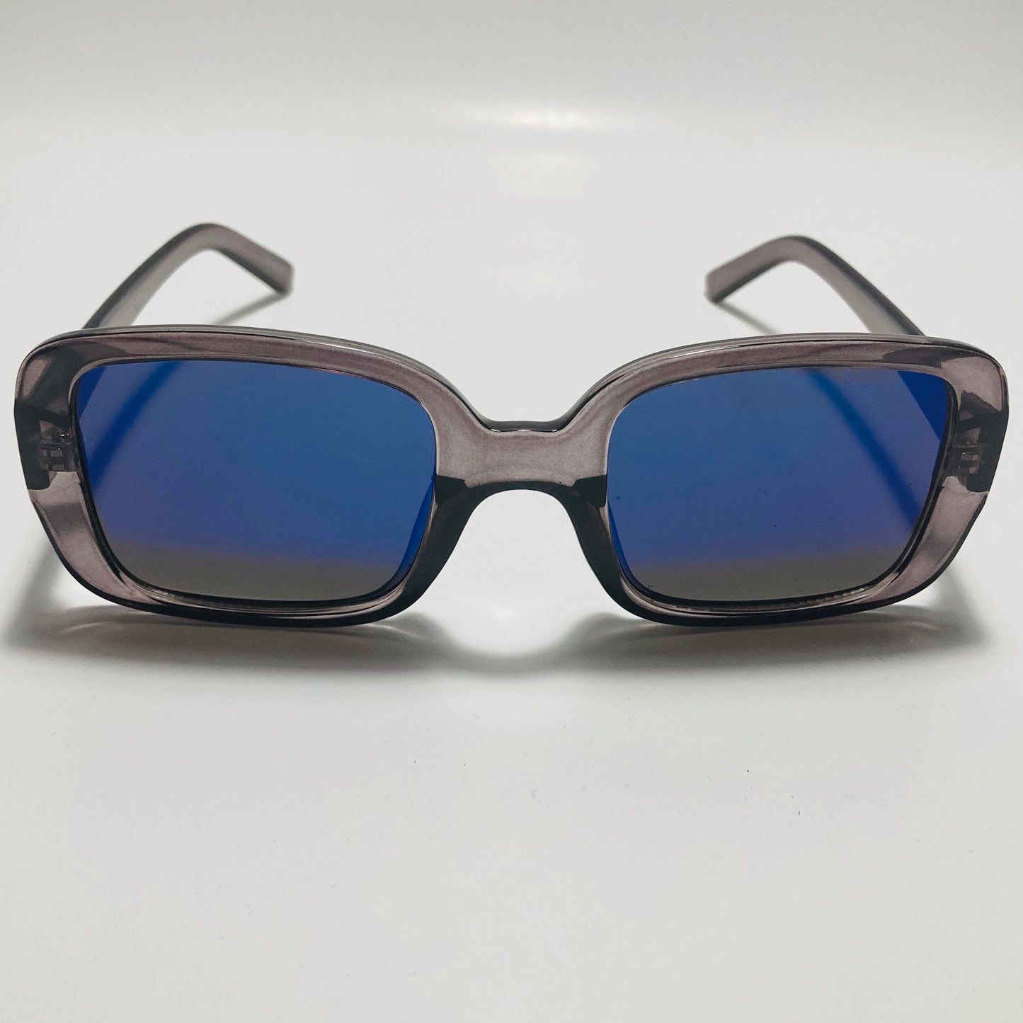 womens gray and blue mirrored square sunglasses