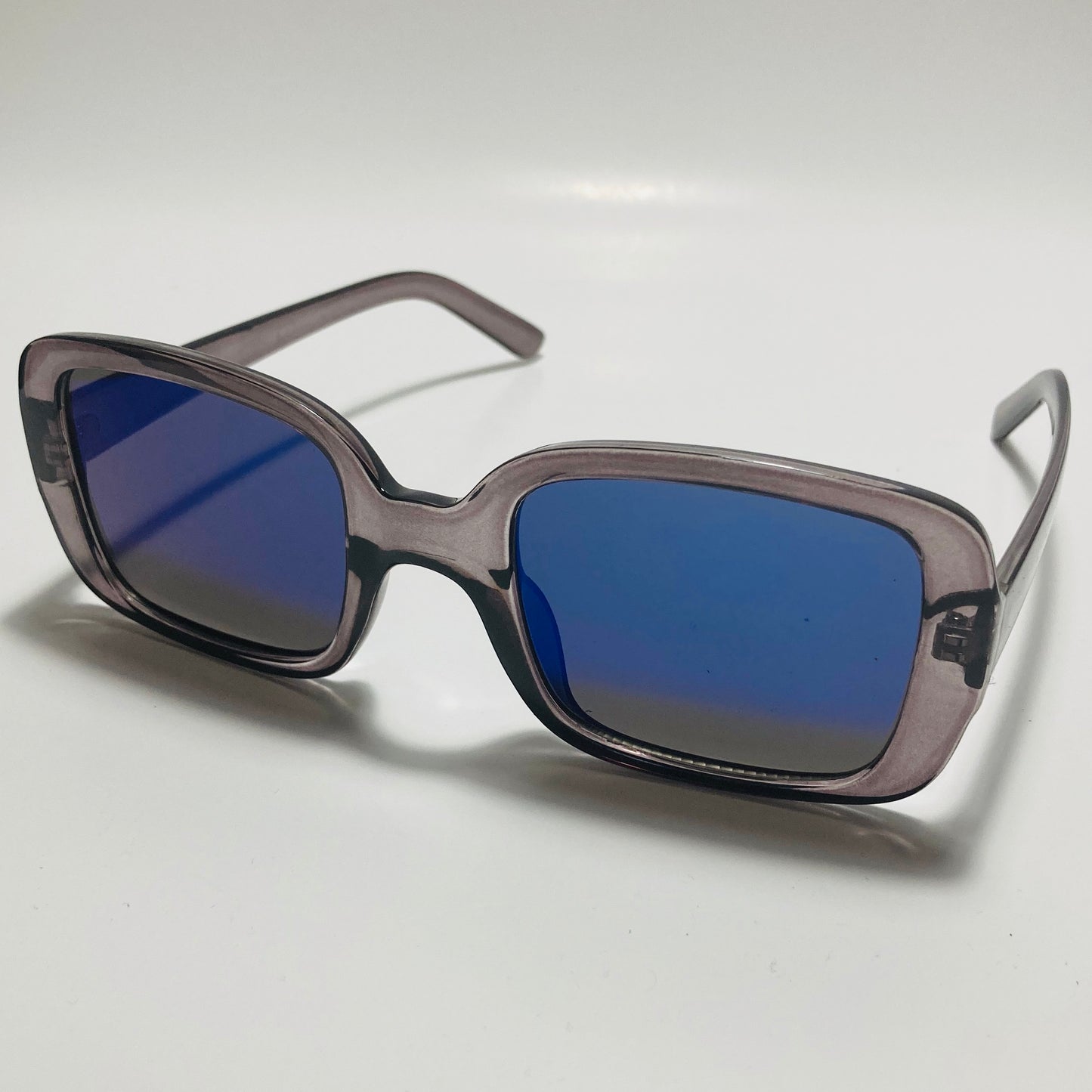 womens gray and blue mirrored square sunglasses