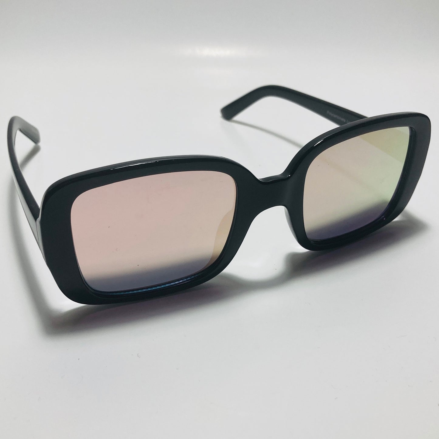 womens black and pink mirrored square sunglasses