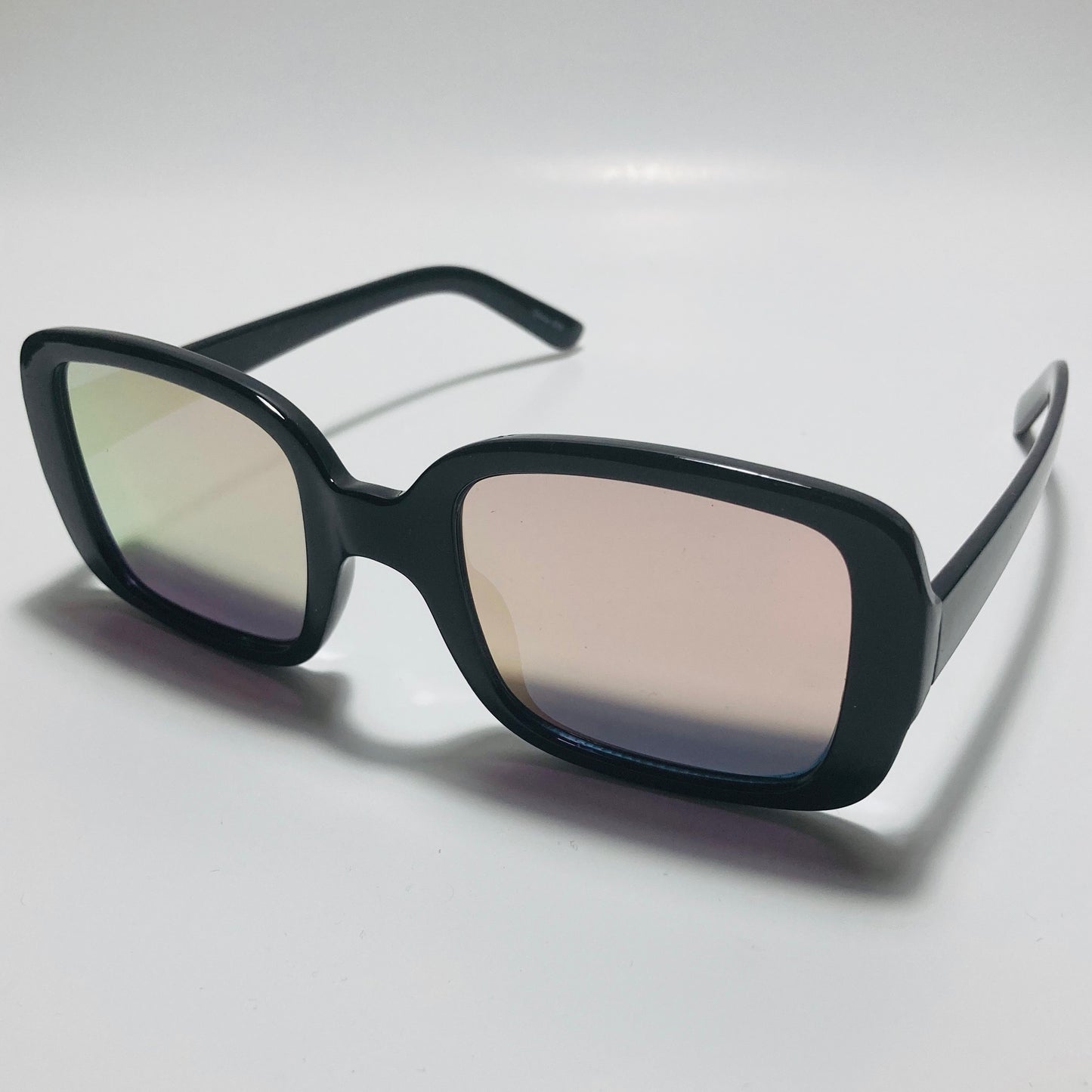 womens black and pink mirrored square sunglasses
