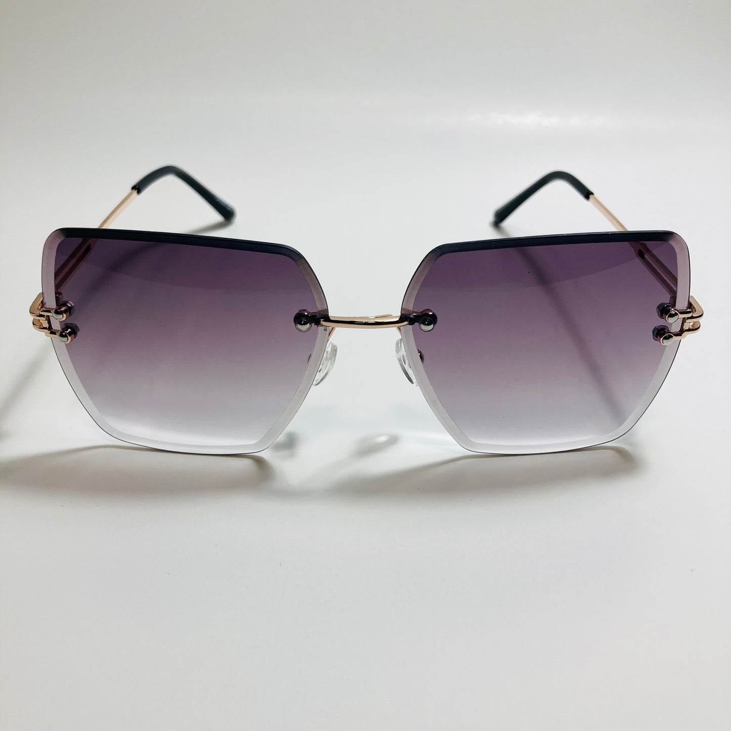 womens black and gold rimless oversize sunglasses