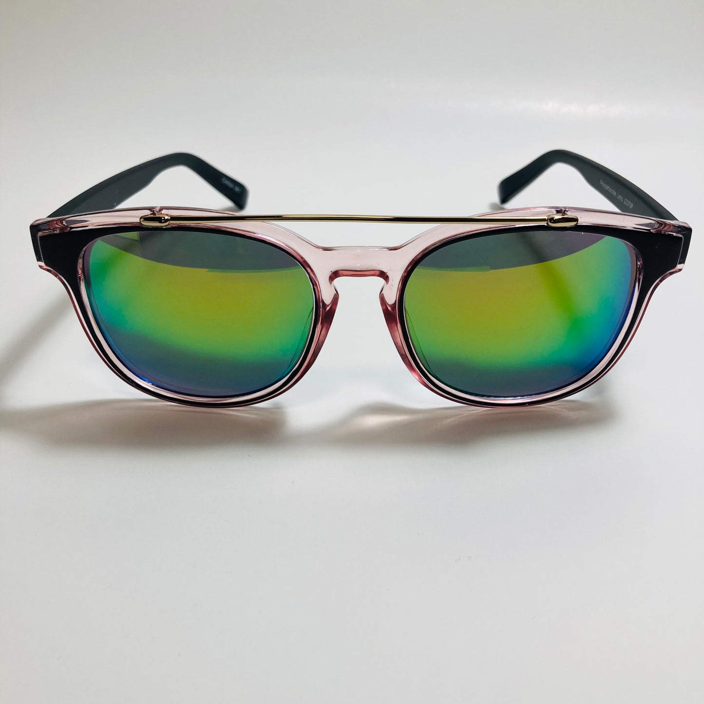 mens and womens pink black and green mirrored round sunglasses with crossbar
