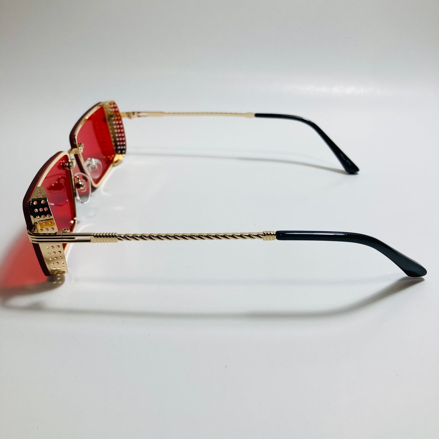 mens and womens red and gold side shield square sunglasses