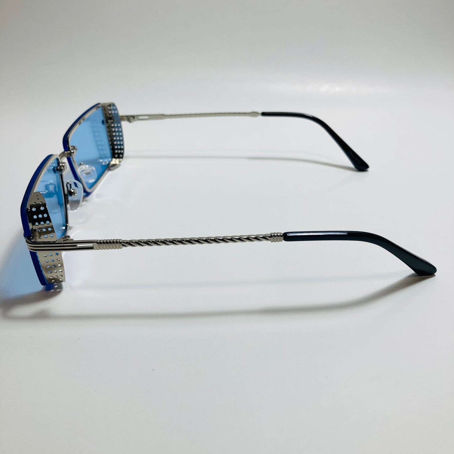 mens and womens blue and silver side shield square sunglasses