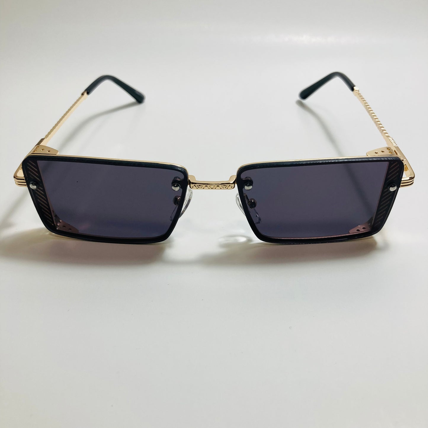 mens and womens black and gold side shield square sunglasses