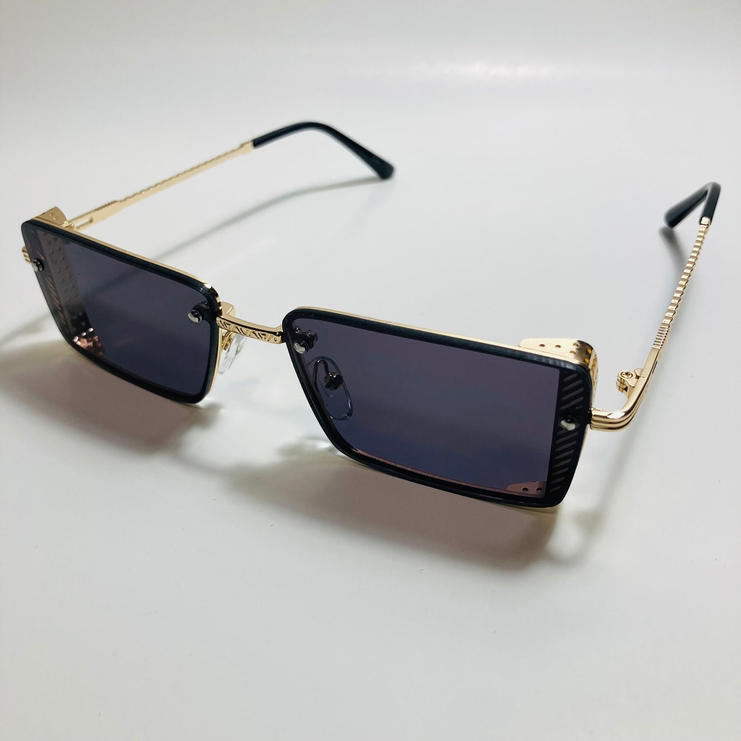 mens and womens black and gold side shield square sunglasses