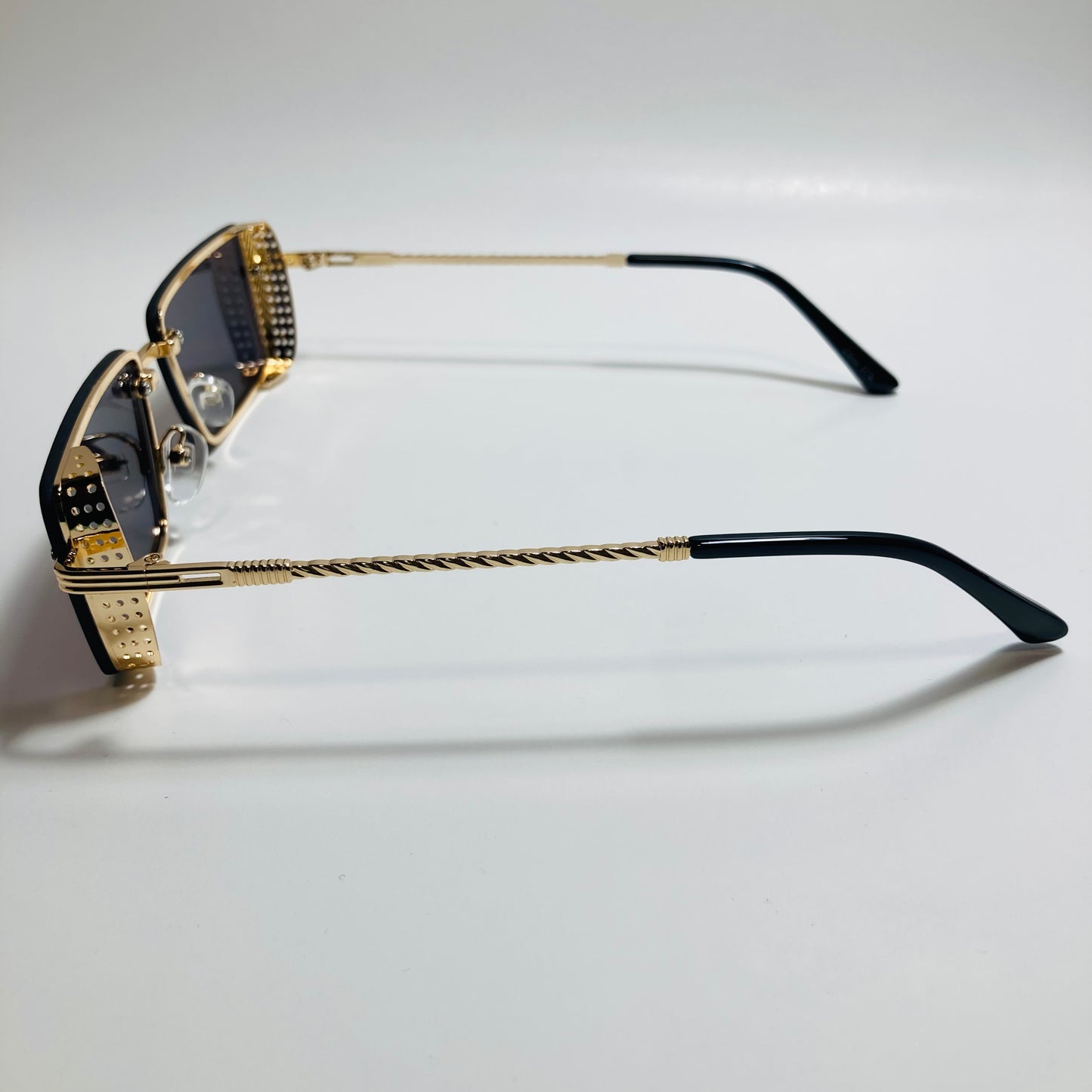 mens and womens black and gold side shield square sunglasses