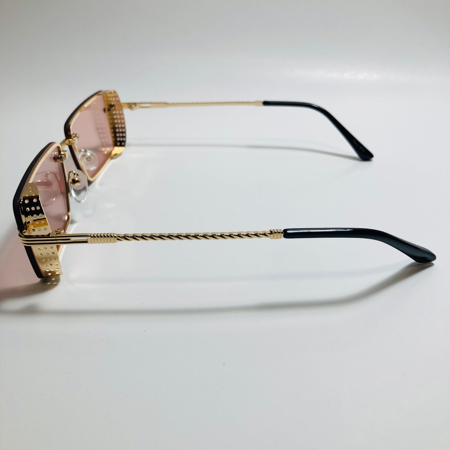 mens and womens pink and gold side shield square sunglasses