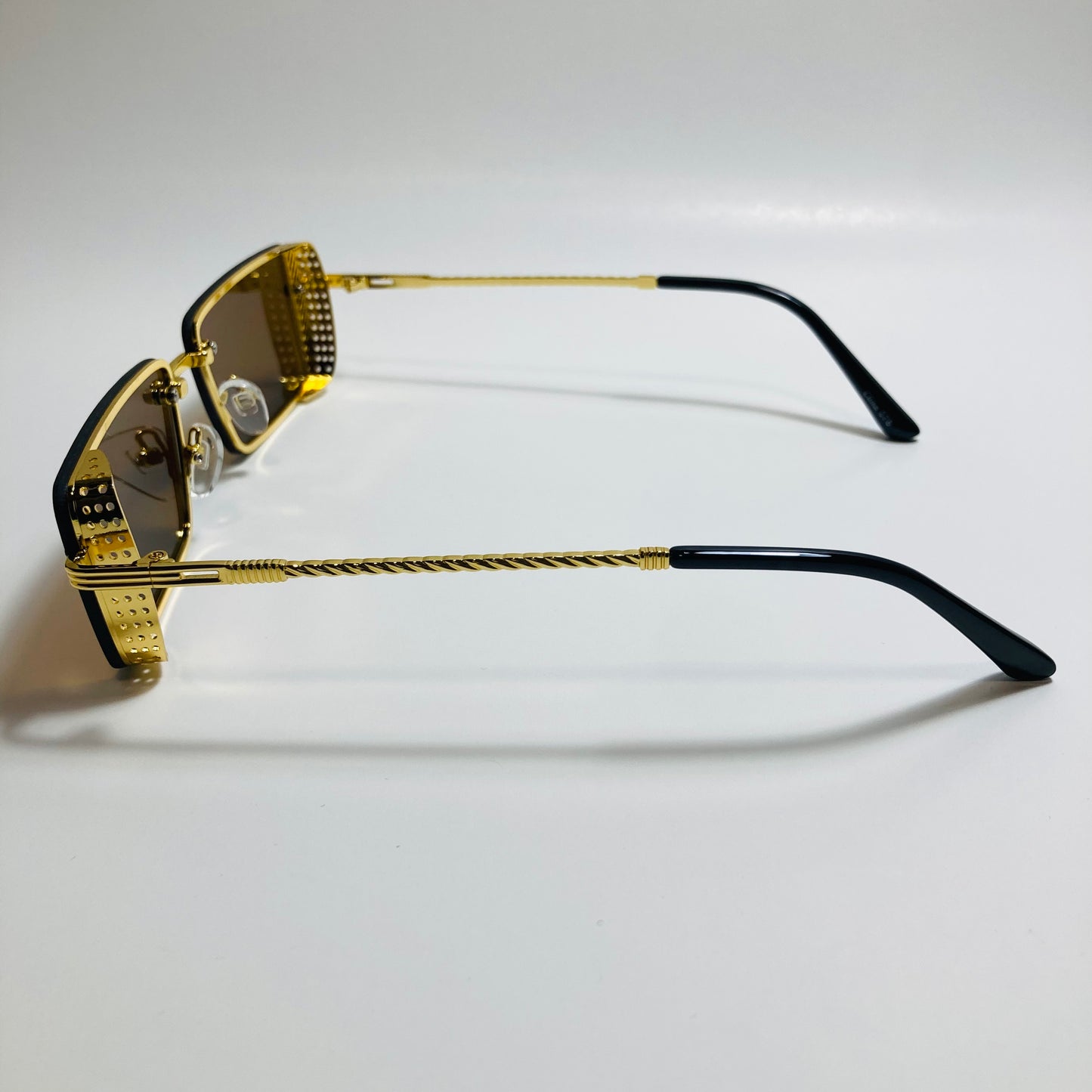 mens and womens brown and gold side shield square sunglasses