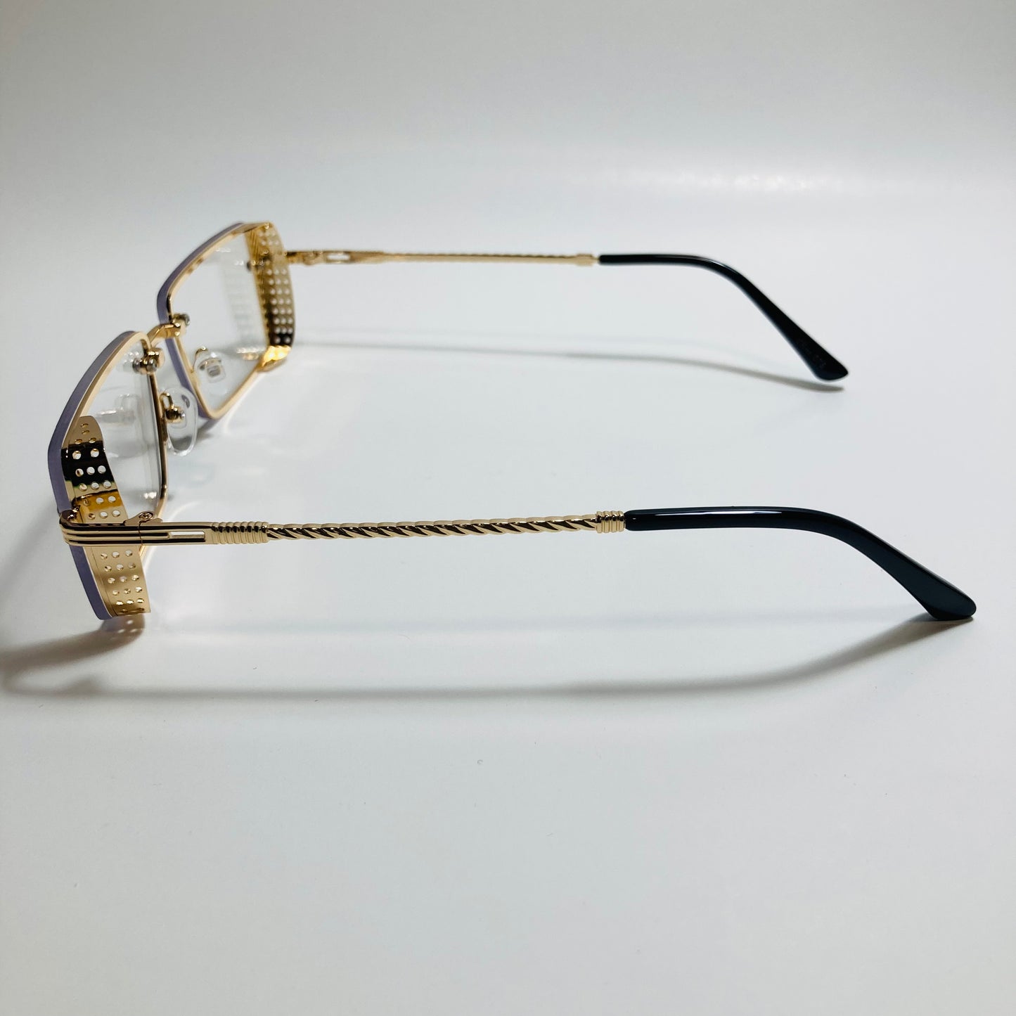 mens and womens clear and gold side shield square fake glasses