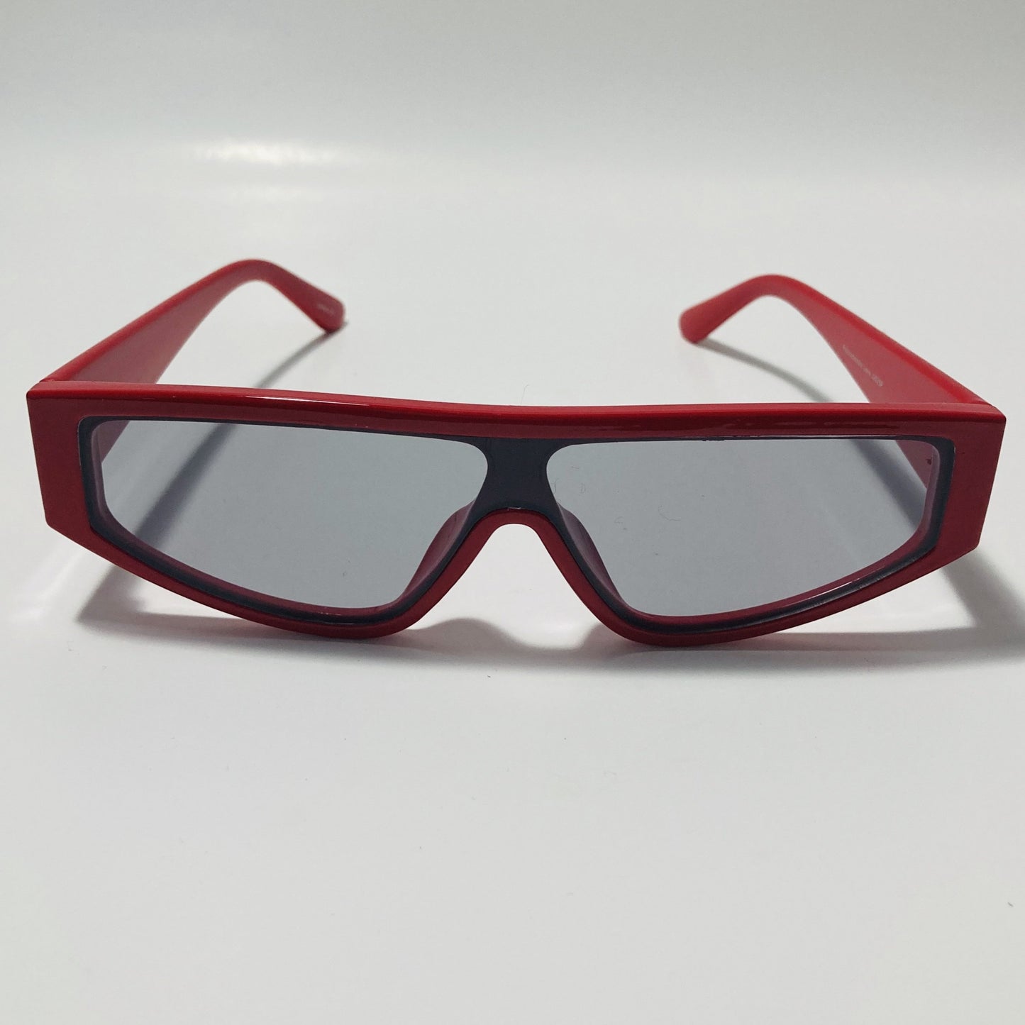 mens and womens red futuristic sunglasses with black lenses