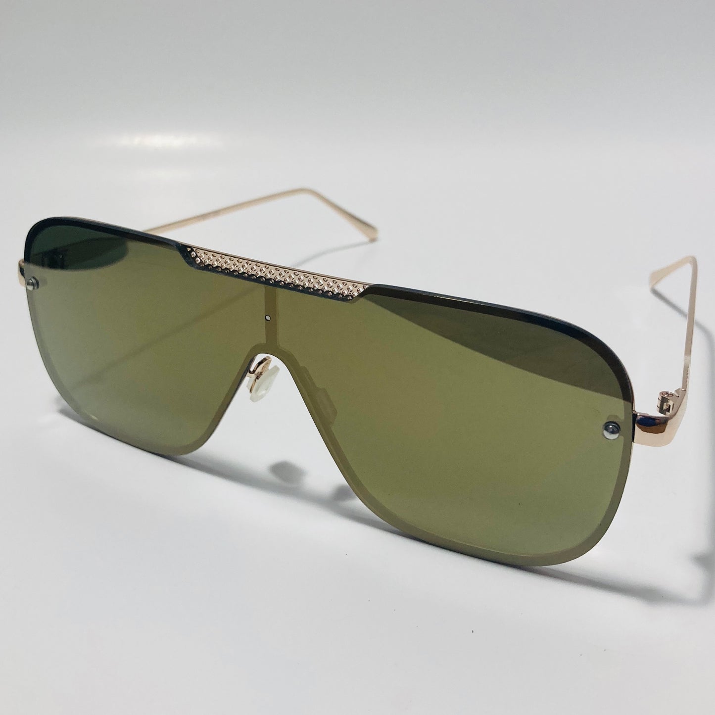 mens and womens gold and green mirrored aviator sunglasses