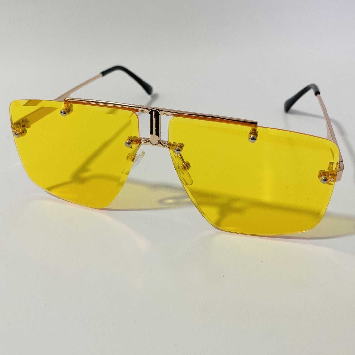 gold and yellow mens and womens square aviator sunglasses