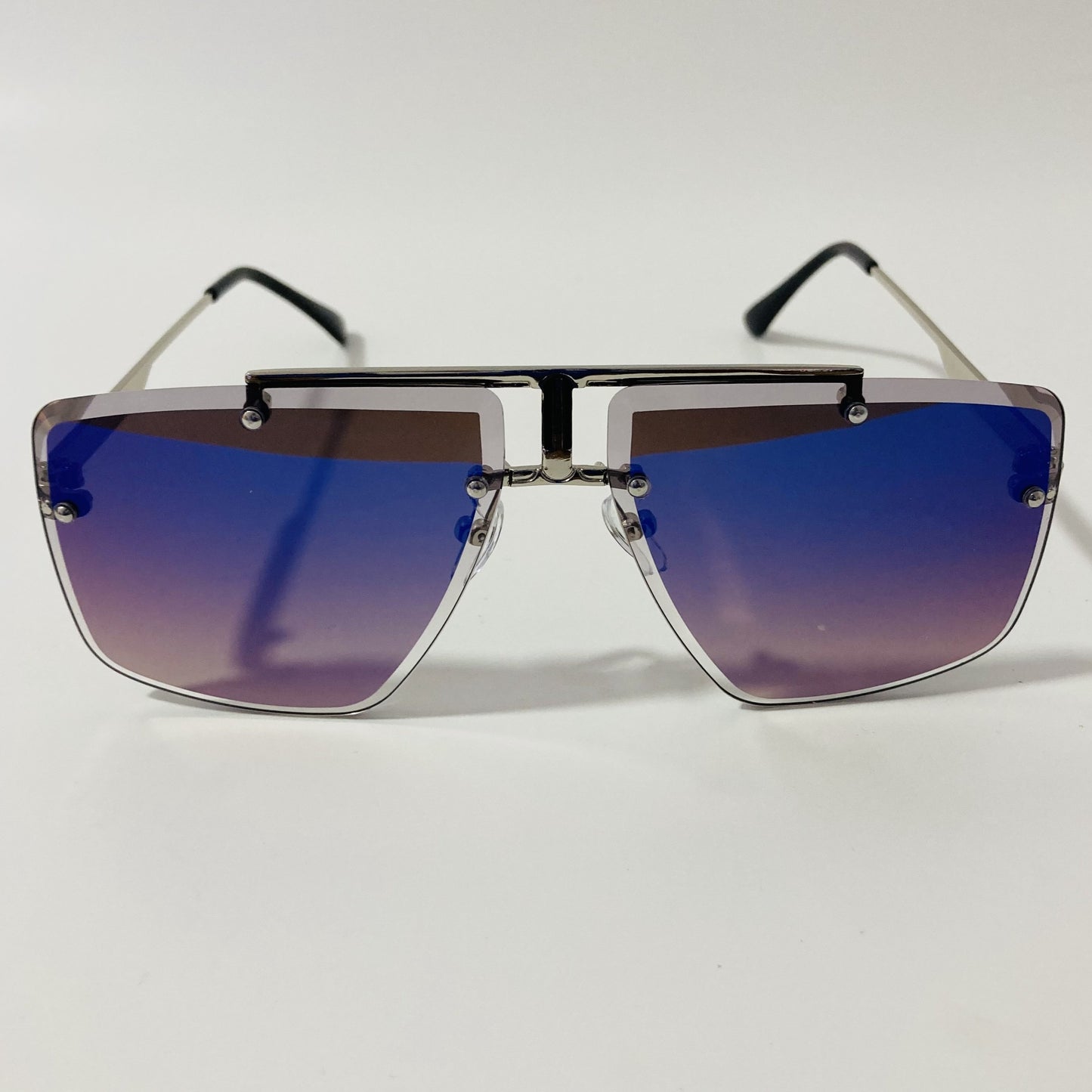 silver and blue mens and womens square aviator sunglasses