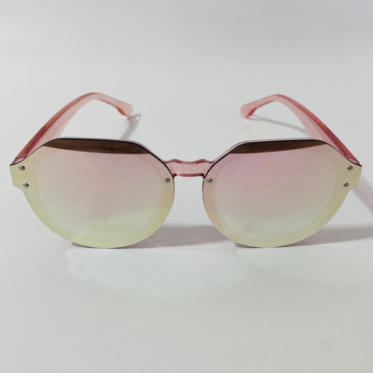 womens green and pink mirrored round glitter sunglasses