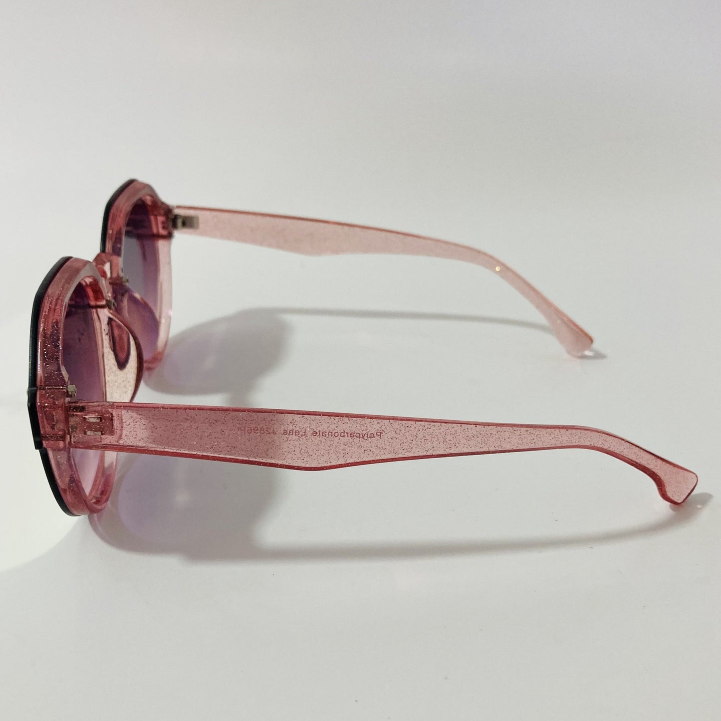womens green and pink mirrored round glitter sunglasses