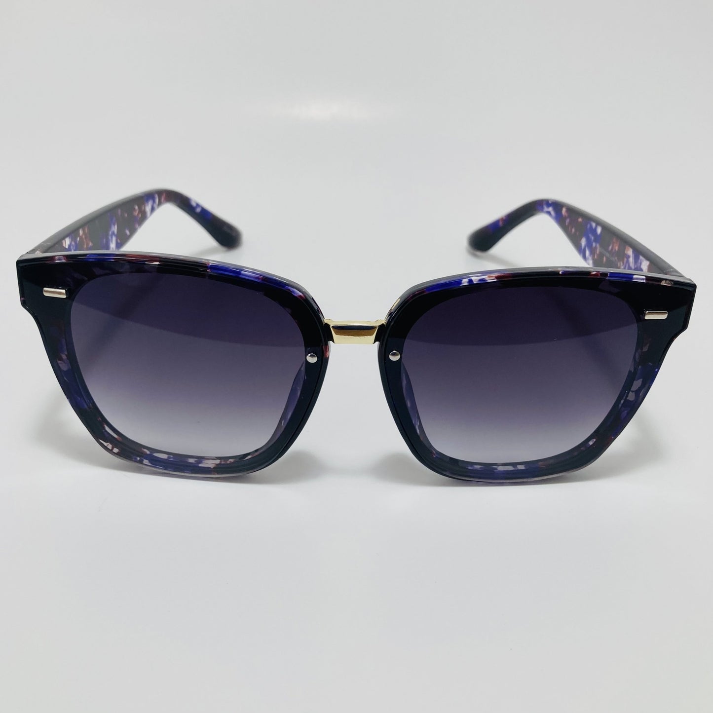 purple flower print square womens sunglasses with black lenses
