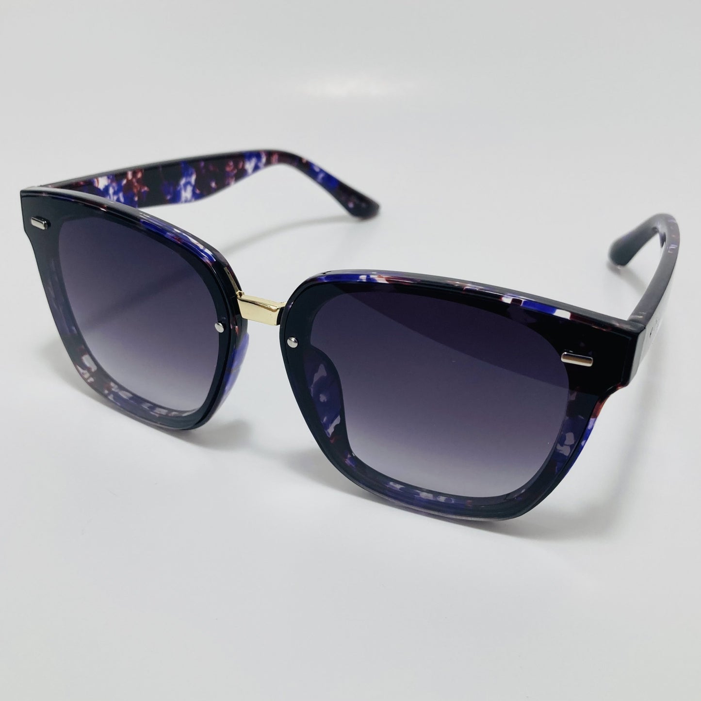 purple flower print square womens sunglasses with black lenses