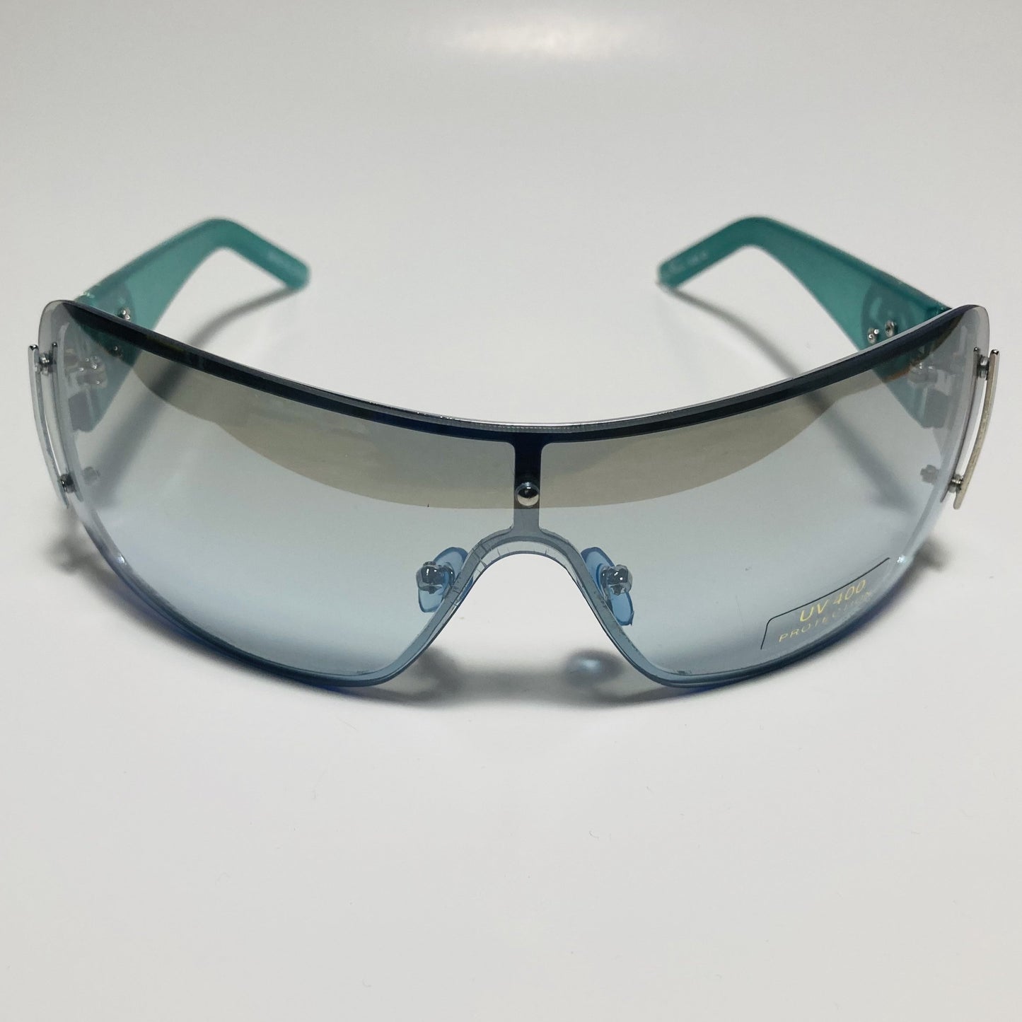 womens blue and silver shield y2k sunglasses