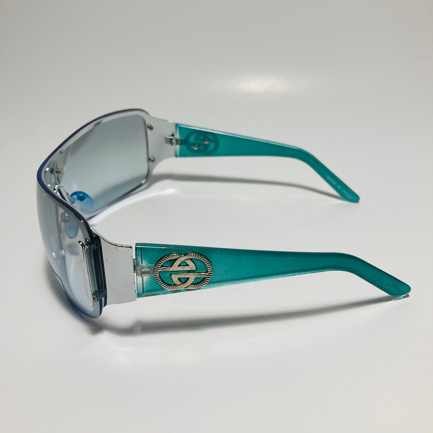 womens blue and silver shield y2k sunglasses
