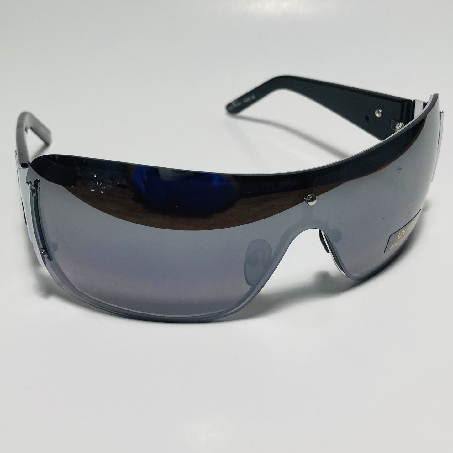 womens black and silver shield y2k sunglasses