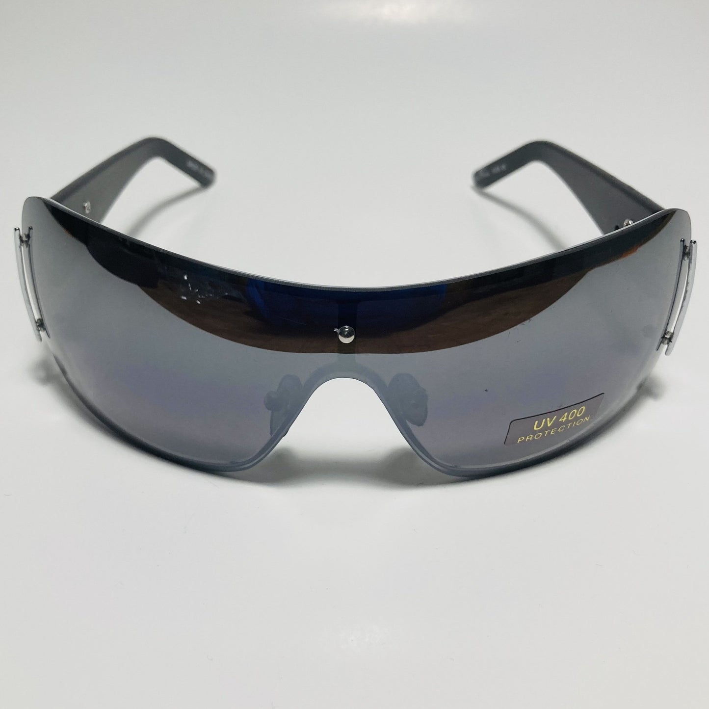 womens black and silver shield y2k sunglasses