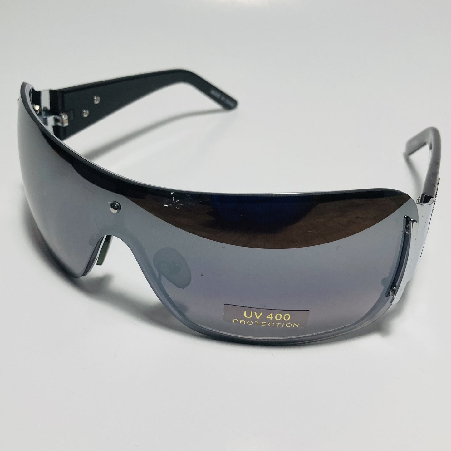womens black and silver shield y2k sunglasses