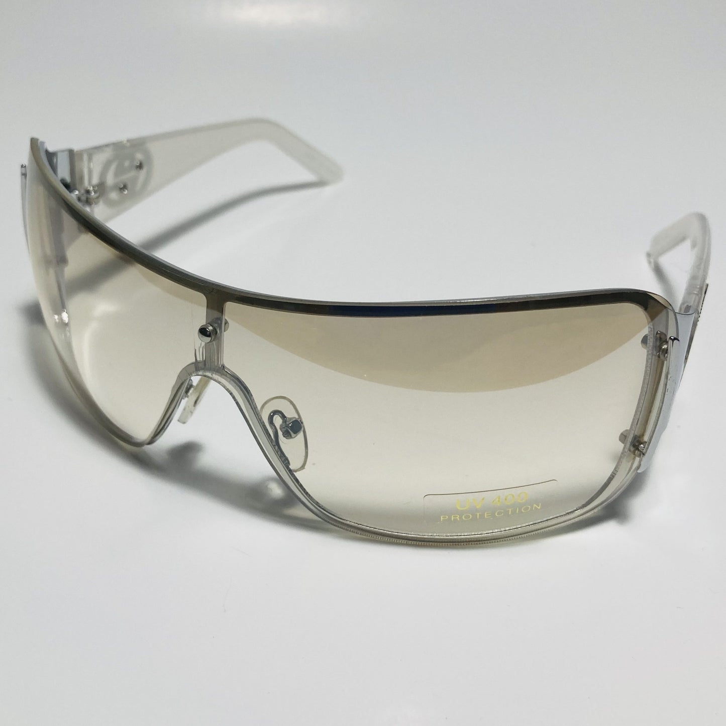 womens white and silver shield y2k sunglasses