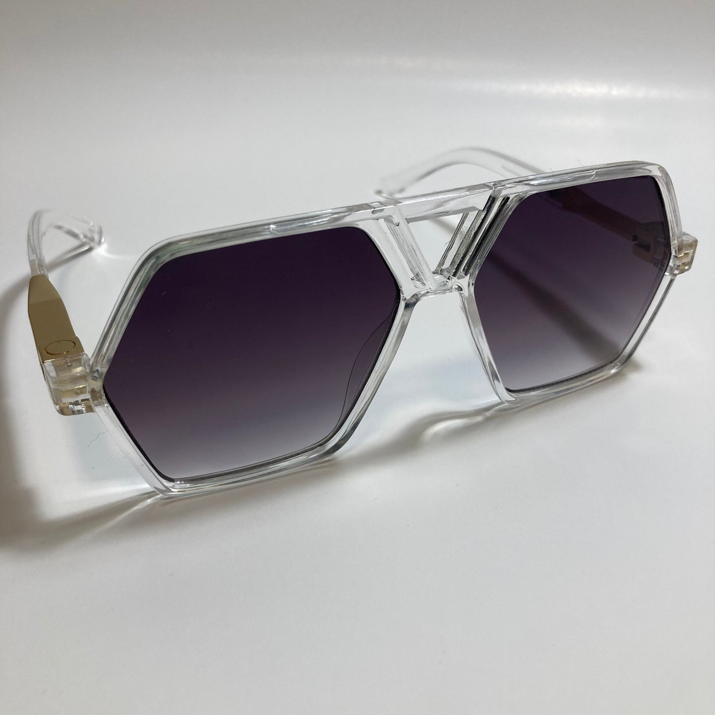mens and womens square aviator sunglasses with clear frame and black lenses