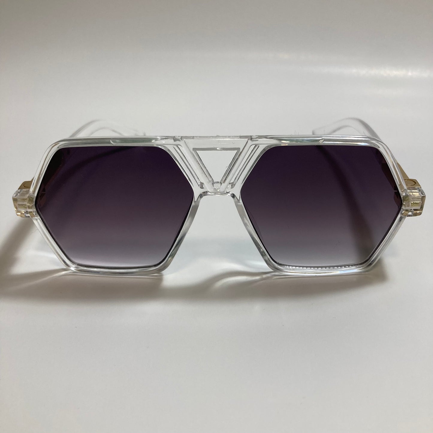 mens and womens square aviator sunglasses with clear frame and black lenses